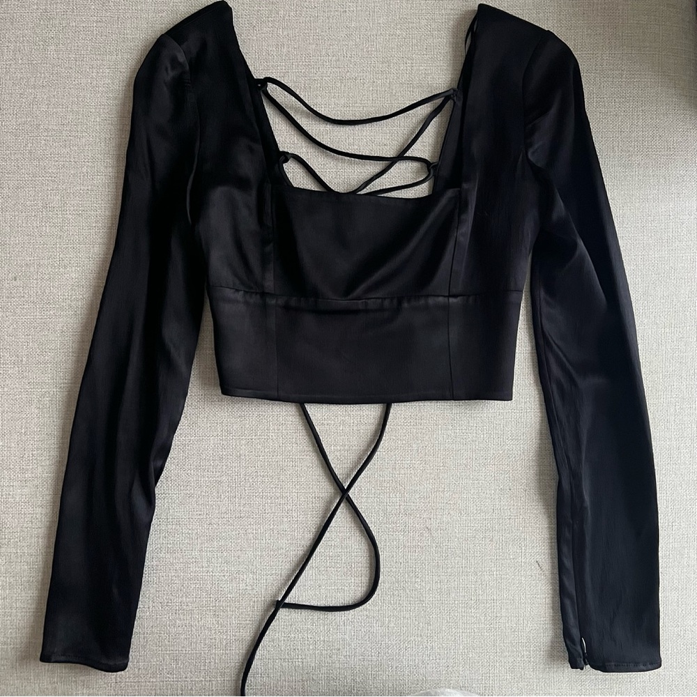 ZARA | Lace Up Satin Crop Top